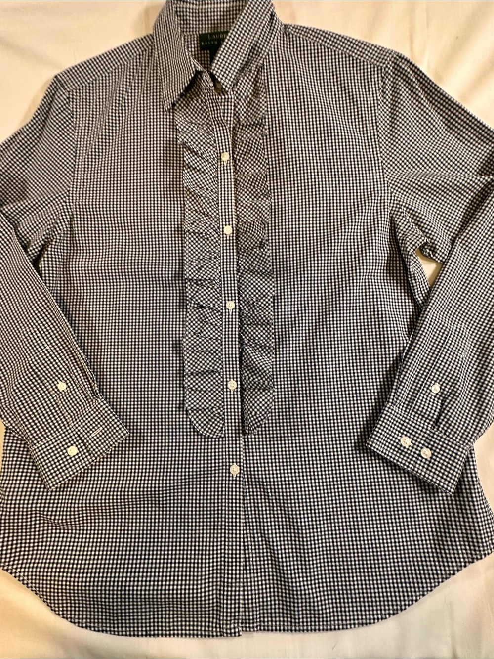 Ralph Lauren Black and White Gingham Dress Shirt with Front Pleat